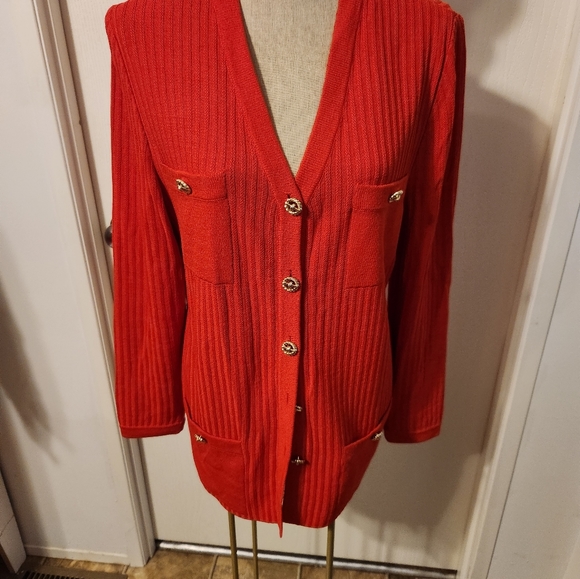 St John collection Red Knit Cardigan long sleeve/button down/ SIZE 12 OFFER - Picture 1 of 9